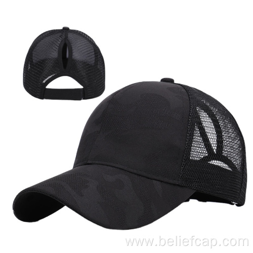 Customization acrylic ponytail side stripes trucker caps